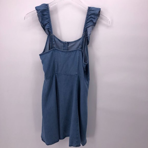 Forever 21 Small Mini Sundress Dress Ruffle Button Front Chambray Blue - Picture 8 of 15